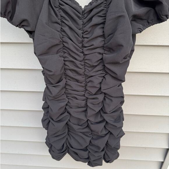 Lulus size M Confidence Is Key Black Ruched Bodycon Dress Puff Sleeves - Picture 8 of 10